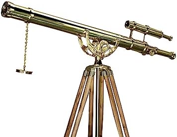 Double Barrel Nautical Brass Telescope with Teak Wooden Tripod