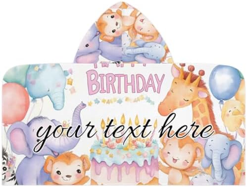 Personalized Kids Hooded Beach Towel with Name Cartoon Animal Design