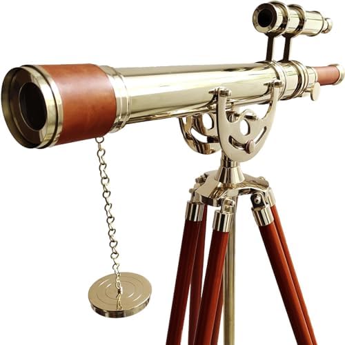 Navy Style Brass Finish Floor Standing Telescope
