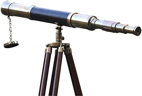 Nautical Antique Solid Brass Telescope with Wooden Tripod