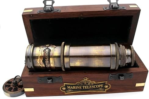 Vintage Nautical Brass Telescope with Wood Box