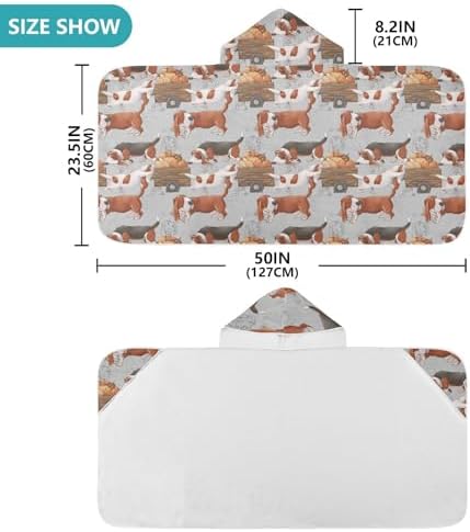 Susiyo Kids Hooded Bath Towel with Funny Basset Hound and Pumpkin Design