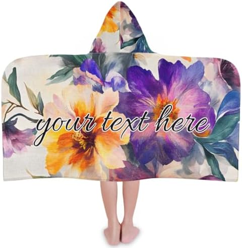 Boho Floral Personalized Kids Beach Towel with Hood 1