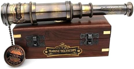 Vintage Nautical Brass Telescope with Wood Box