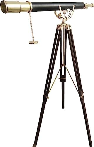 Vintage Nautical Brass Telescope with Wood Tripod