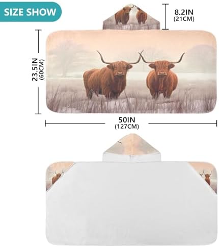 Rural Highland Cows Kids Hooded Towel for Boys Girls