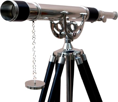 Antique Adjustable Brass Telescope with Wooden Tripod Stand