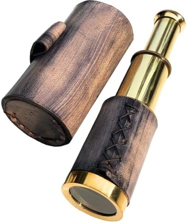 6 Inch Handheld Brass Telescope with Leather Case