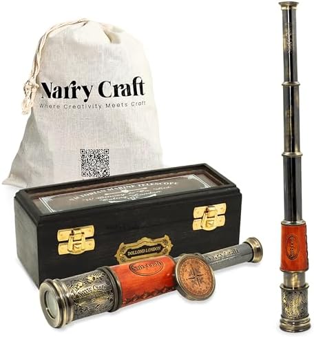 Vintage Brass Telescope with Black Wooden Box