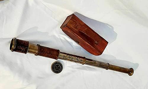 Heynz Antique Brass Telescope with Leather Box