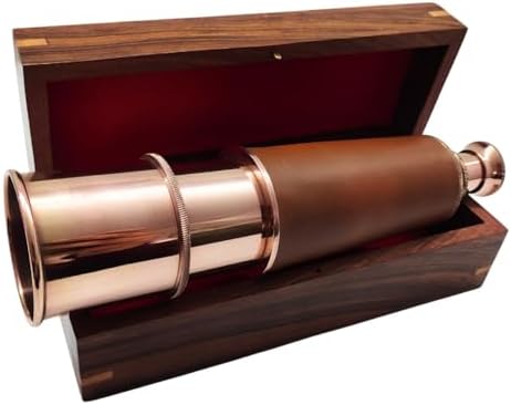 18 Inches Antique Brass Telescope with Engraved Wooden Box
