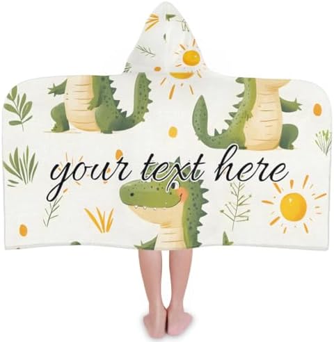 Personalized Kids Hooded Beach Towel with Cute Crocodile Design