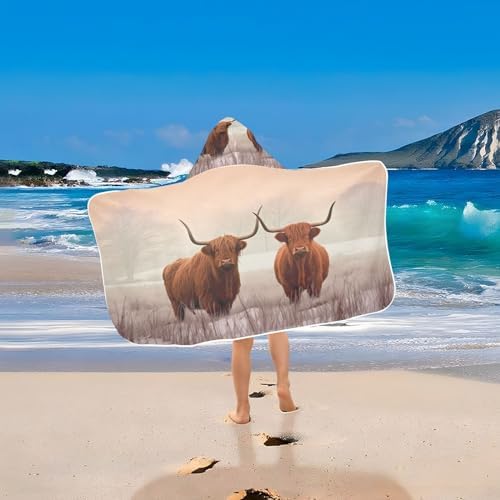 Rural Highland Cows Kids Hooded Towel for Boys Girls