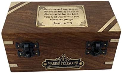 Be Strong and Courageous Engraved Telescope with Wooden Box