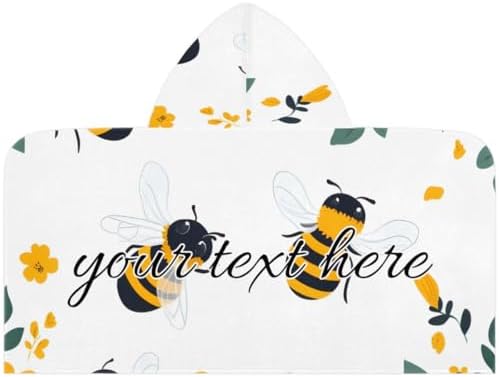 Personalized Kids Hooded Beach Towel Bumble Bee Floral