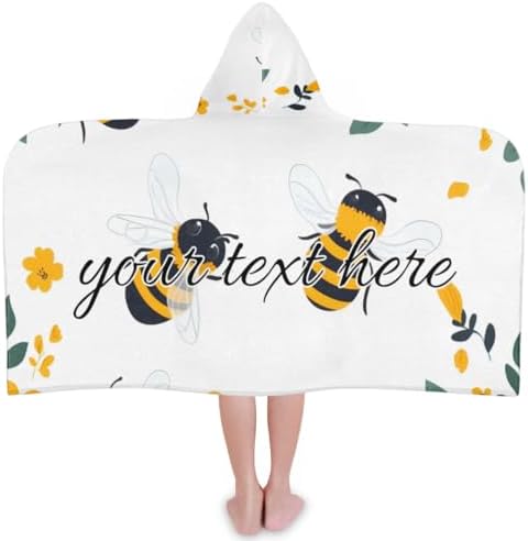 Personalized Kids Hooded Beach Towel Bumble Bee Floral