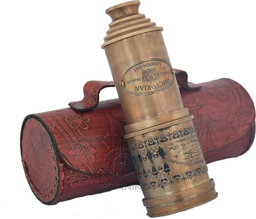 Antique Pirate Telescope 15x Brass with Leather Case