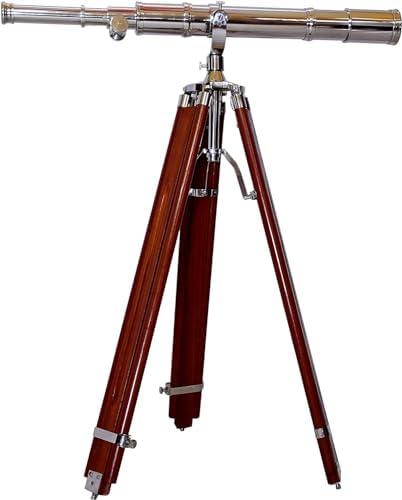 Decorative Telescope with Brass and Wood Tripod Stand