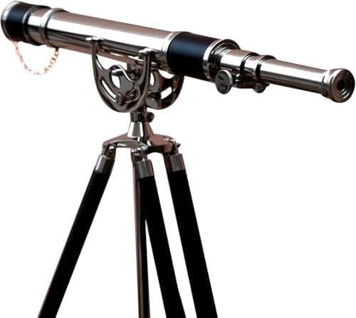Antique Adjustable Brass Telescope with Wooden Tripod Stand
