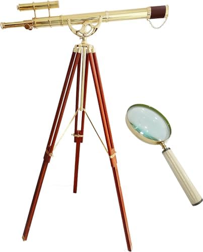 Navirock 28x Brass Telescope with Wooden Tripod