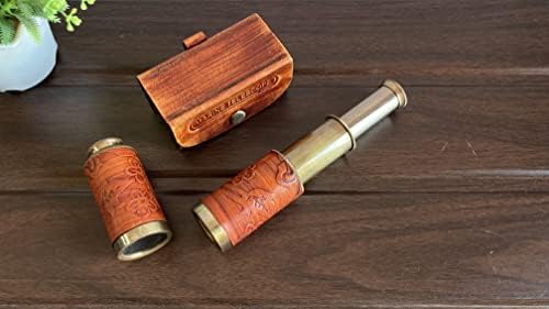 6 Inch Handheld Brass Pirate Telescope with Leather Case