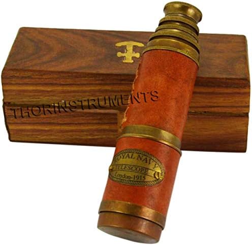 Beautiful Pink Leather Brass Telescope with Wood Box