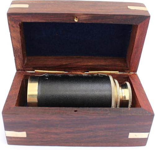 6 Inch Nautical Pirate Brass Telescope with Anchor Wooden Box