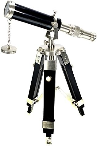 Desktop Telescope with Wood Tripod Silver Nautical Decor