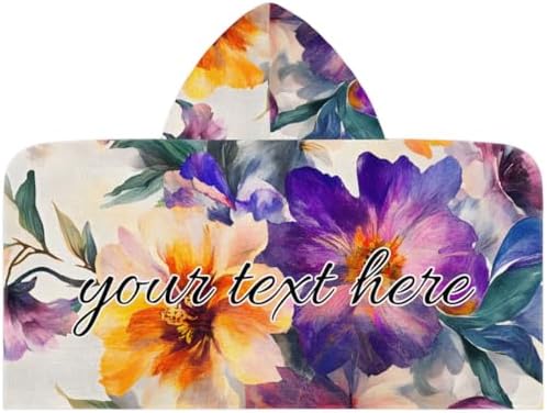 Boho Floral Personalized Kids Beach Towel with Hood 1