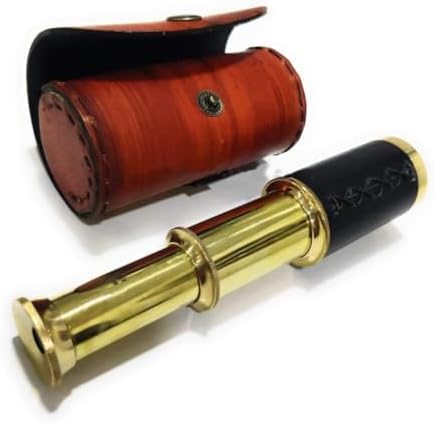 Smizzy 6 Inch Handheld Brass Telescope with Leather Bag