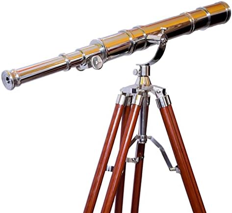 Antiqueex Nautical Telescope Brass Chrome Finish Wooden Tripod Stand
