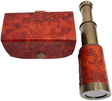6 Inch Nautical Brass Spyglass Telescope with Leather Case
