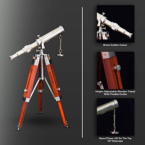 BAZROSS Brass Telescope with Wooden Tripod Stand