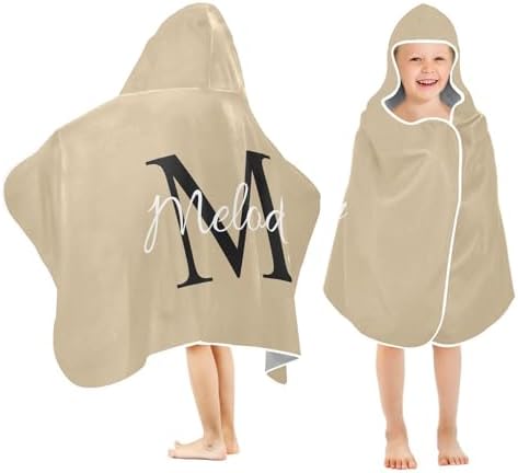 Custom Beige Hooded Kids Beach Towel for Boys Girls