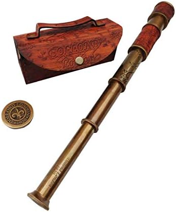 Brass Collapsible Telescope with Leather Case Captains Spyglass 15x Magnification