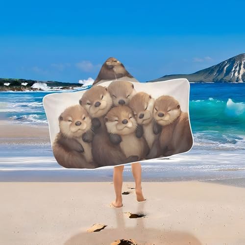 Cute Otters Kids Hooded Bath Towel 24x50