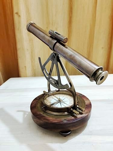 Nautical Brass Alidade Telescope with Compass Base - Retirement Gift for Him