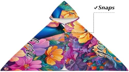 Personalized Kids Beach Towel with Hood Blue Peacock Design