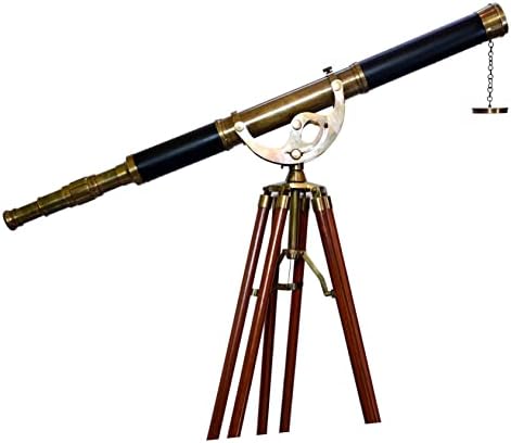 Nautical Antique Decorative Brass Telescope with Wood Tripod