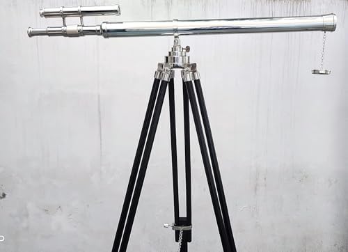 Navy Designer Telescope Floor Standing Black Tripod Chrome Nickel Finish Telescope