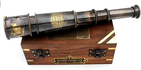 Be Strong and Courageous Engraved Telescope with Wooden Box