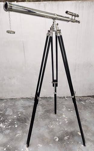 Navy Designer Telescope Floor Standing Black Tripod Chrome Nickel Finish Telescope