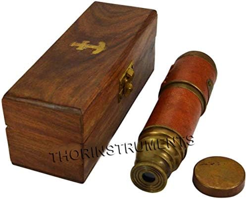 Beautiful Pink Leather Brass Telescope with Wood Box