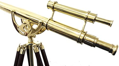 Shiny Brass Telescope with Wooden Tripod Stand