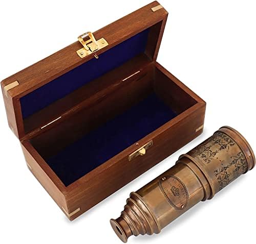 PORTHO Antique Victorian Brass Telescope with Wooden Box