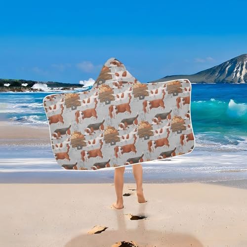 Susiyo Kids Hooded Bath Towel with Funny Basset Hound and Pumpkin Design