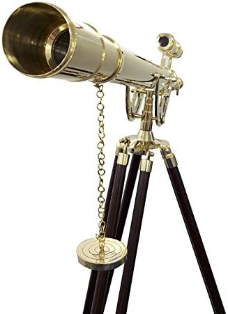 Decorative Nautical Brass Telescope with Brown Tripod