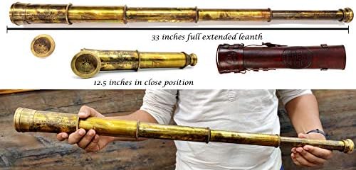 5MoonSun5 Brass Telescope 33 Inch Replica with Handmade Leather Case