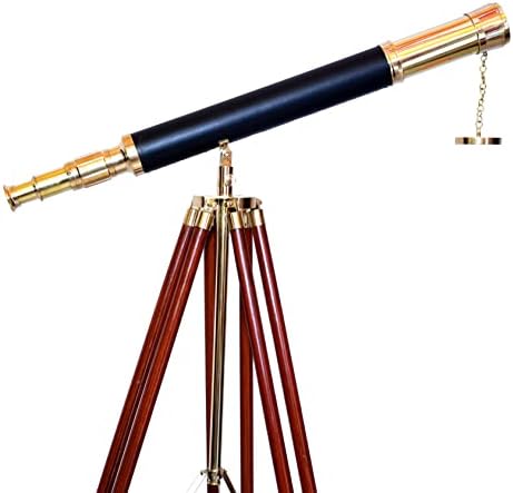 Shiny Brass Telescope with Wooden Tripod by NAVIROCK