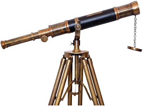 Handmade Antique Brass Telescope with Wooden Tripod